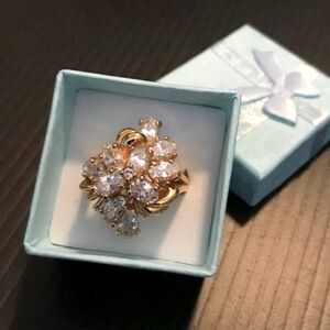 Gold -Tone Faceted Crystal Cluster Statement Ring